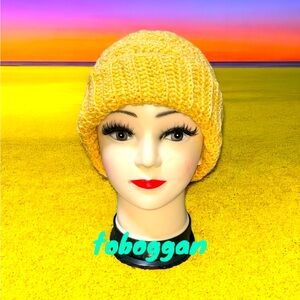 Handcrafted crocheted yellow beanie. Soft & warm. Will fit better on child.